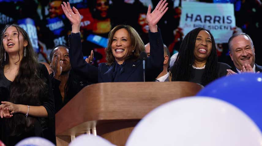 US Vice President Kamala Harris address convention.