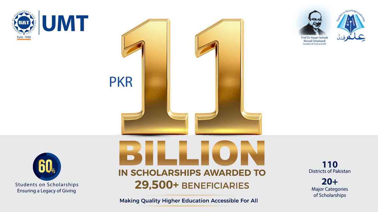 Scholarships awarded by University of Management Sciences (UMT) to male and female students