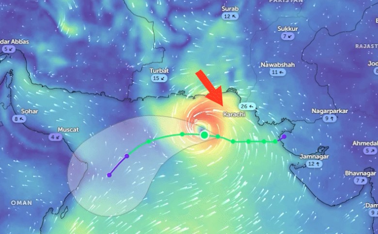 Cyclone Asna brewing in the Arabia Sea near Karachi