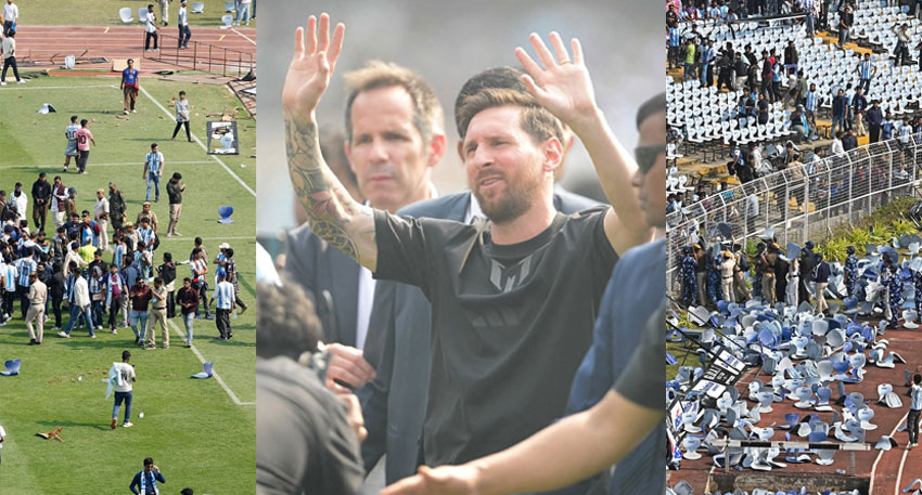 Collage of three pictures of Kolkata chaos from Lionel Messi's 'GOAT Tour' in India. File Photo
