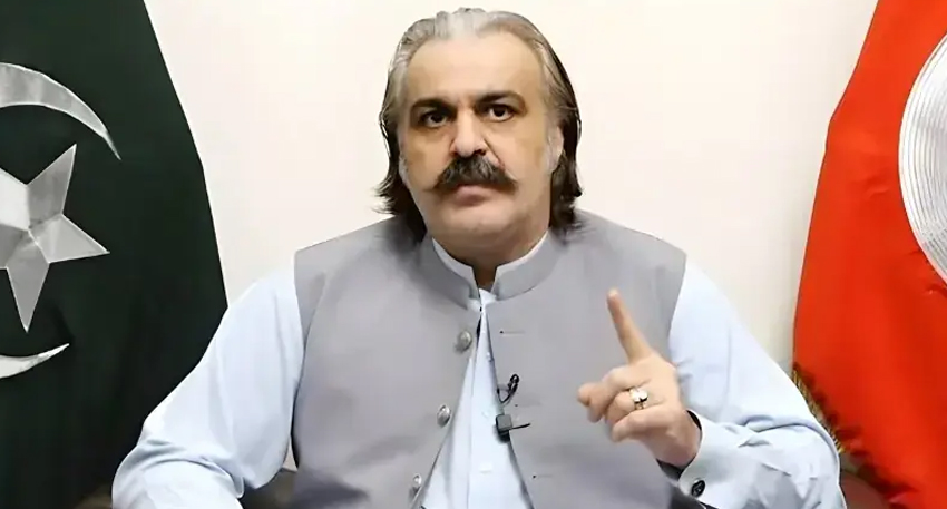 Former CM KPK Ali Amin Gandapur addressing the press conference. File Photo