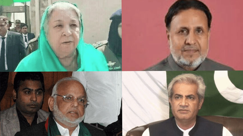 This photo collage shows (clockwise) PTI leaders Dr Yasmin Rashid, Mian Mehmoodur Rasheed, Omar Sarfraz Cheema and Ejaz Chaudry. — File Photo