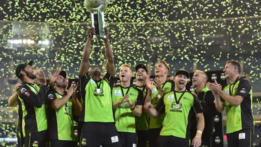 Sydney Thunder players celebrate winning the T20 Big Bash League final at the Melbourne Cricket Ground. File Photo