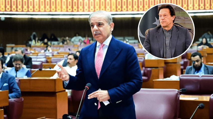 Prime Minister Shehbaz Sharif addressing the National Assembly session. File Photo