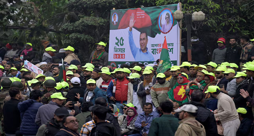 Supporters of the Bangladesh Nationalist Party (BNP) gather to join a grand rally to welcome BNP acting chairman Tarique Rahman after his return from London, in Dhaka, Bangladesh, December 25, 2025. Reuters
