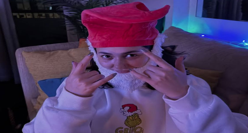 Pakistani actress Hania Aamir wearing Santa cap