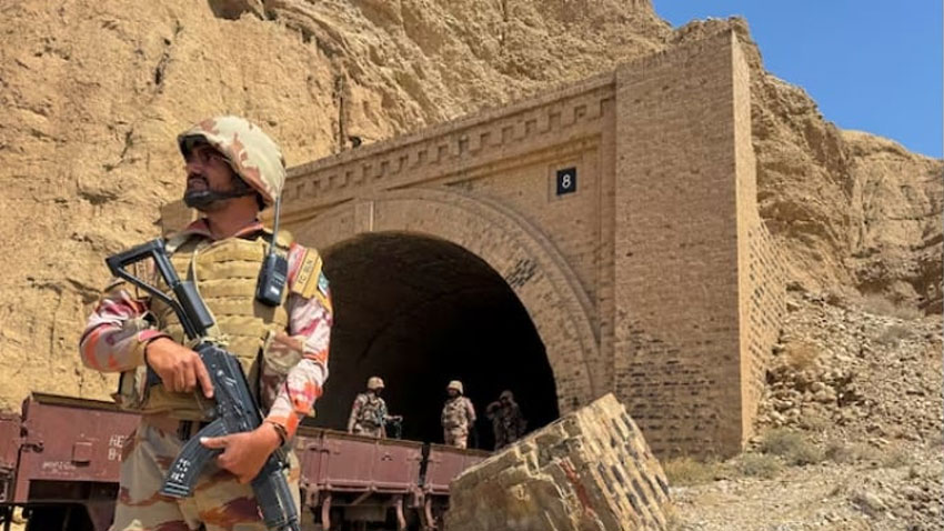 Pakistan Army soldiers stand at a tunnel in Bolan, Balochistan. via Reuters/File