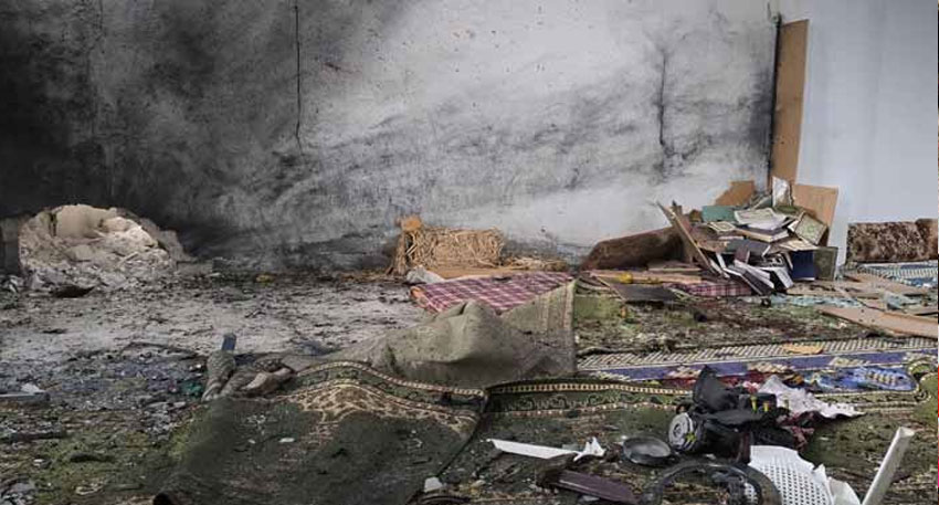 Interior of the Ali Bin Abi Talib Mosque in Homs shows extensive damage following a deadly explosion during Friday prayers, Homs, Syria, December 26, 2025. - Sana news agency