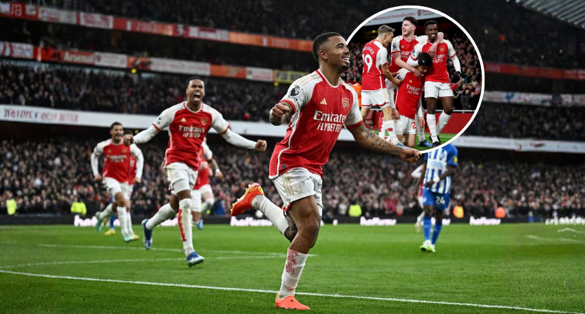 Arsenal's Gabriel Jesus celebrates scoring their first goal in Premier League's Arsenal vs Brighton clash. via REUTERS
