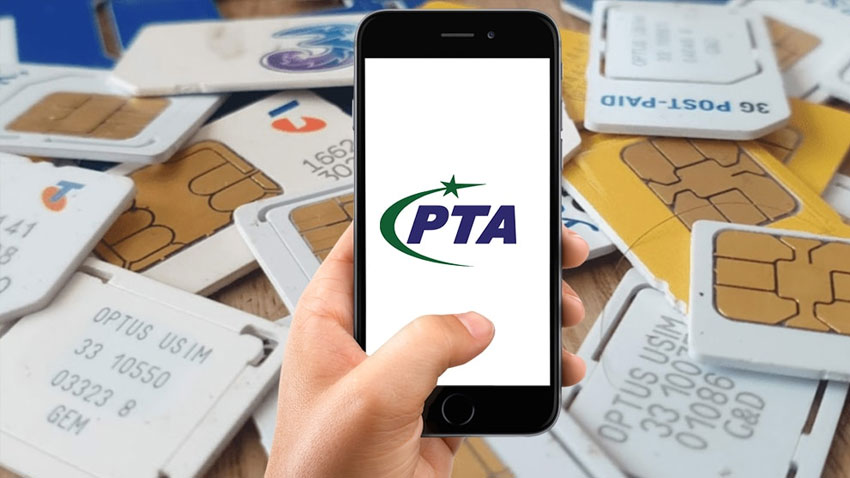 An AI generated image of a mobile phone with PTA logo interface and random sim cards on background. File Photo