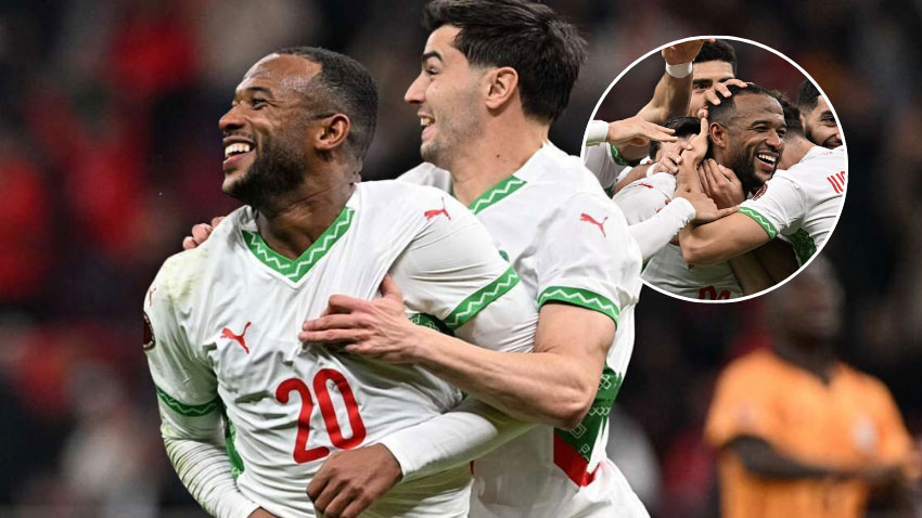 Morocco’s Ayoub El Kaabi celebrates after scoring his side’s first goal during the Africa Cup of Nations group A soccer match between Zambia and Morocco in Rabat. File Photo