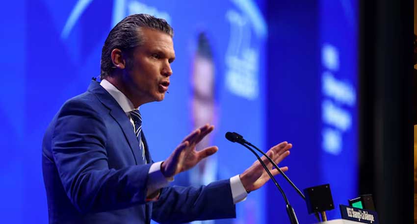 U.S. Defense Secretary Pete Hegseth speaks at the IISS Shangri-La Dialogue security summit