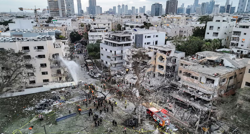 A drone photo shows the damage over residential homes at the impact site following missile attack from Iran on Israel, in Tel Aviv, Israel - REUTERS