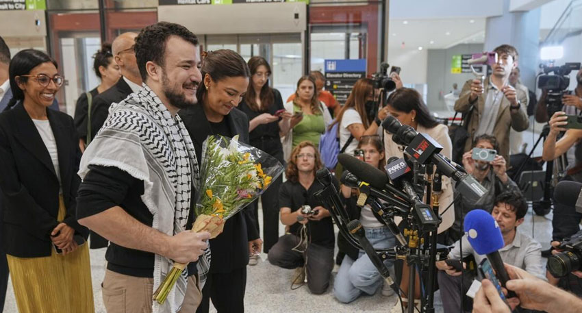 Freed activist says Trump administration failed to silence pro-Palestinian voices. Freed activist says Trump administration failed to silence pro-Palestinian voices.