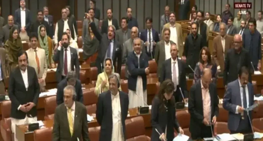 Members of the treasury bench rise up to vote in favour of a clause of the 27th Amendment bill. - YouTube