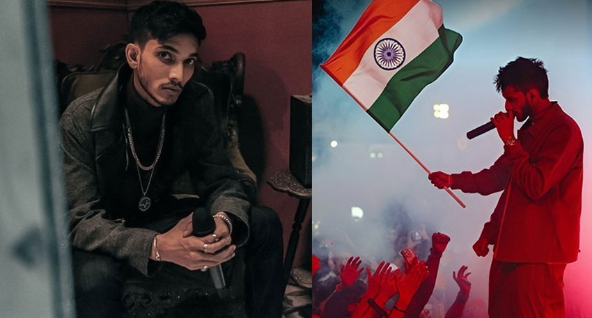 Talha Anjum waves Indian flag at a Nepal concert.