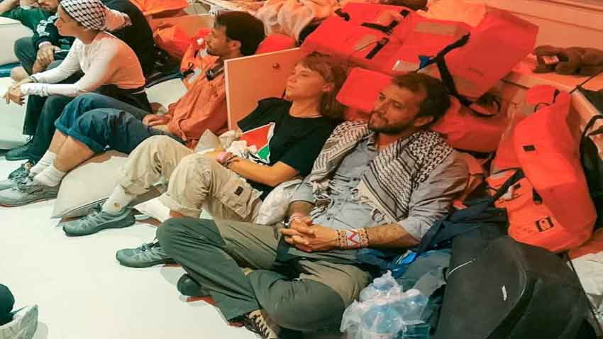 Swedish activist Greta Thunberg and Brazilian activist Thiago Avila sit in a vessel making their way to Israel. Israel 