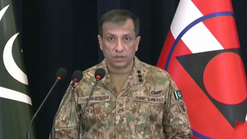 Inter-Services Public Relations Director General Lt Gen Ahmed Sharif Chaudhry addresses a press conference in Peshawar. 