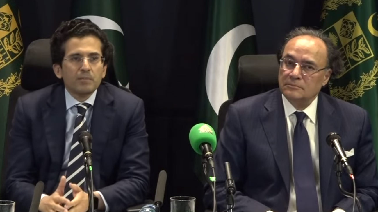 Minister of Petroleum Ali Pervez Malik and Finance Minister Muhammad Aurangzeb. File Photo