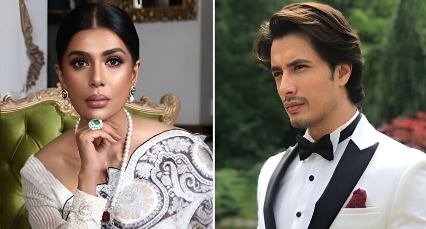 Portraits of Pakistani celebrities Iffat Omar and Ali Zafar side-by-side.