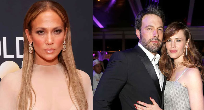 Split image of Jennifer Lopez (left) and Ben Affleck with Jennifer Garner (right).