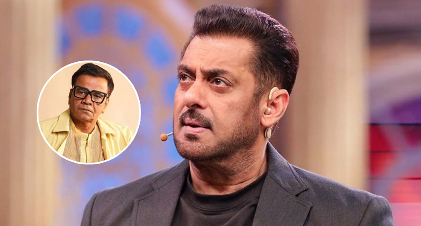 Salman Khan looks serious in a dark suit with Rajpal Yadav pictured in a small inset circle.