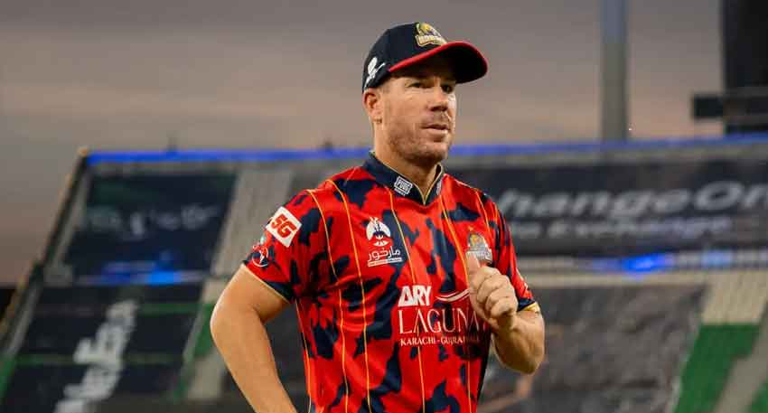 David Warner wearing Karachi kings shirt in the ground.