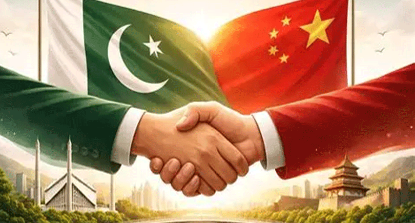 Pakistan and China flags representing financial cooperation and loan refinancing discussions.
