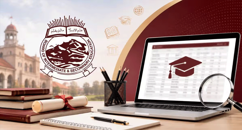 Students checking Peshawar Board Class 9 and Class 10 matric results after the official announcement
