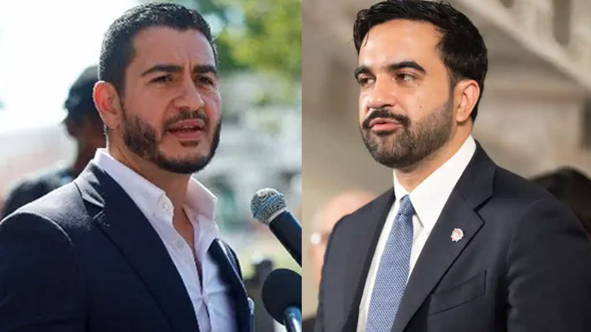 Abdul El-Sayed, winner of Michigan US, Democratic primary, speaks during a press conference in Detroit, Michigan, and Zohran Mamdani. File photo
