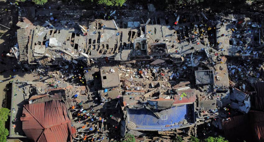 A drone view shows the site of a damaged building following an earthquake, in Cali, Colombia, August 11, 2026. Reuters