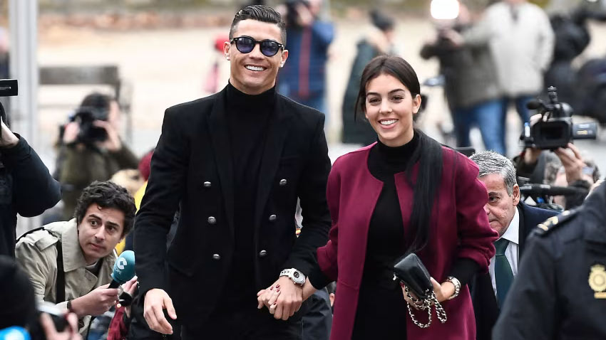 Cristiano Ronaldo (left) and Georgina Rodriguez (right) are pictured in Madrid in 2019. File photo