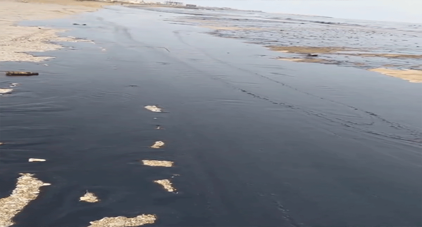 Oil residue washed ashore on an Iranian island beach in the Strait of Hormuz.