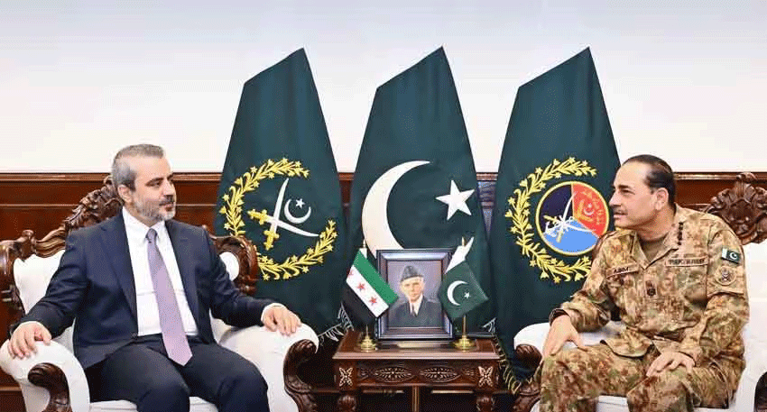 CDF Munir meets Syrian Foreign Minister Asaad Hassan Al-Shaibani at GHQ in Rawalpindi