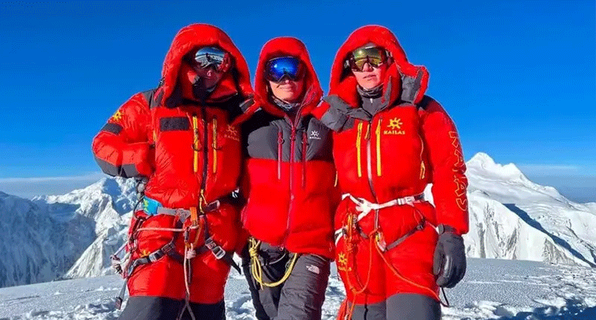 Four women climbers from Gilgit-Baltistan after successfully summiting 7,027-metre Spantik Peak.