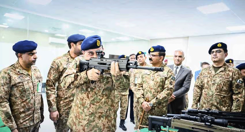 Field Marshal Asim Munir reviews locally made weapons and defence production at POF Wah