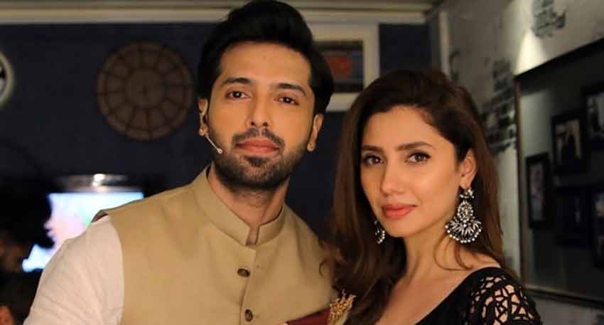 Pakistani actors Fahad Mustafa and Mahira Khan pose for a picture.