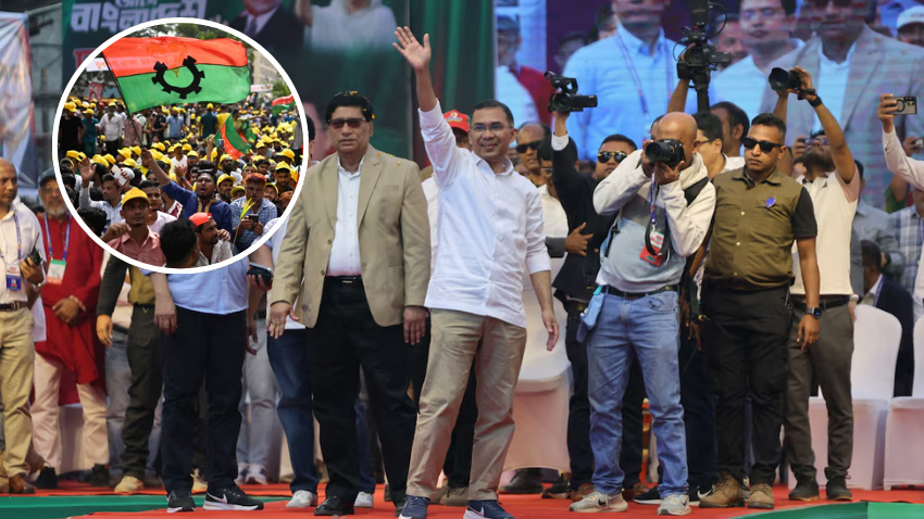 BNP's Tarique Rehman waving at supporters after wining elections 2026. File Photo