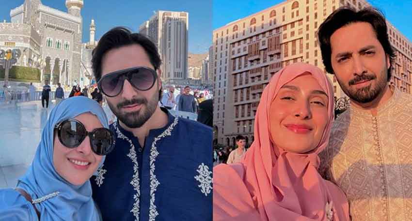 Danish Taimoor and Ayeza Khan share a beautiful selfie from Masjid-e-Nabawi, Madina during their Umrah journey.