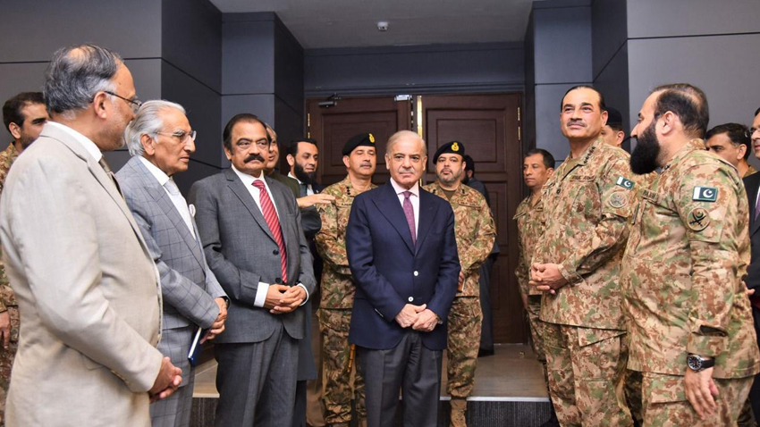 PM Shehbaz Sharif with CDF Asim Munir at GHQ. File Photo
