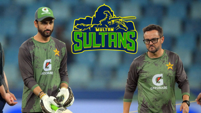 Salman Ali Agha and Mike Hesson together. File Photo