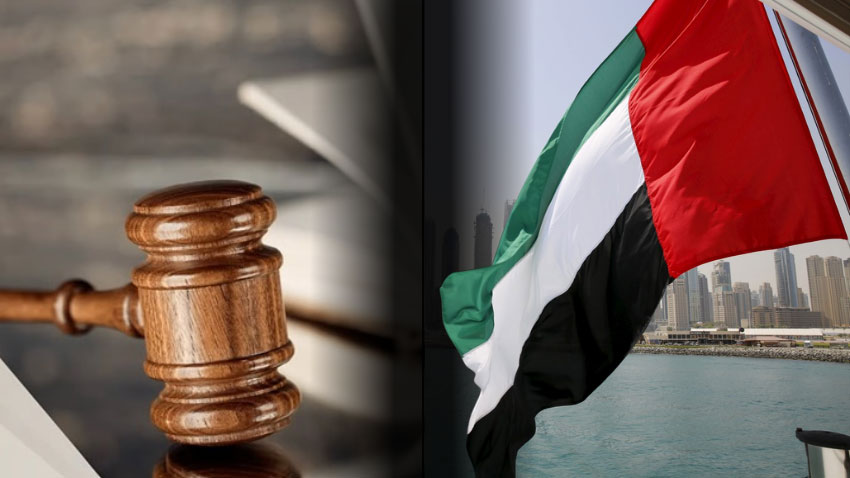 UAE flag and a gavel. File Photo