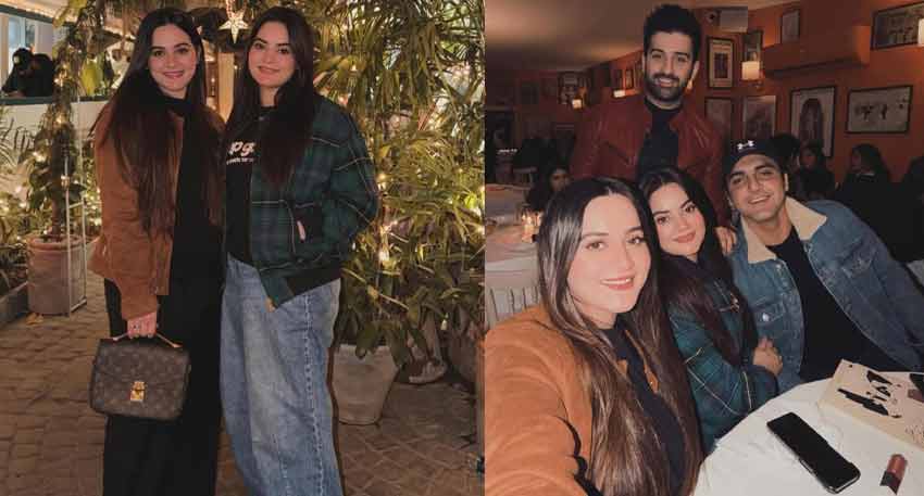 Aiman and Minal Khan with their husbands Muneeb Butt and Ahsan Mohsin Ikram enjoying time together.