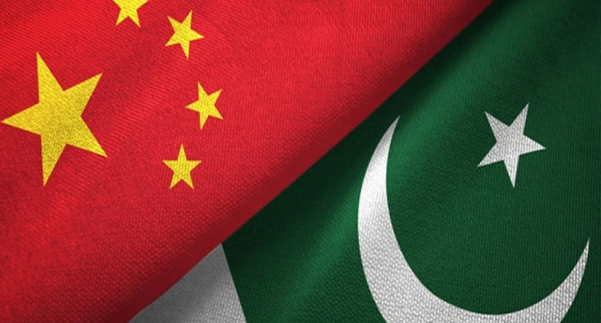 National flags of China and Pakistan displayed side-by-side, representing bilateral economic and strategic ties.