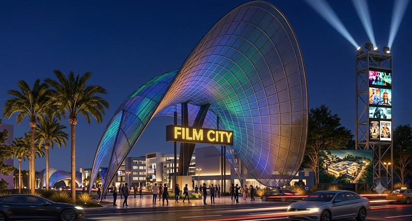 Futuristic entrance structure with 