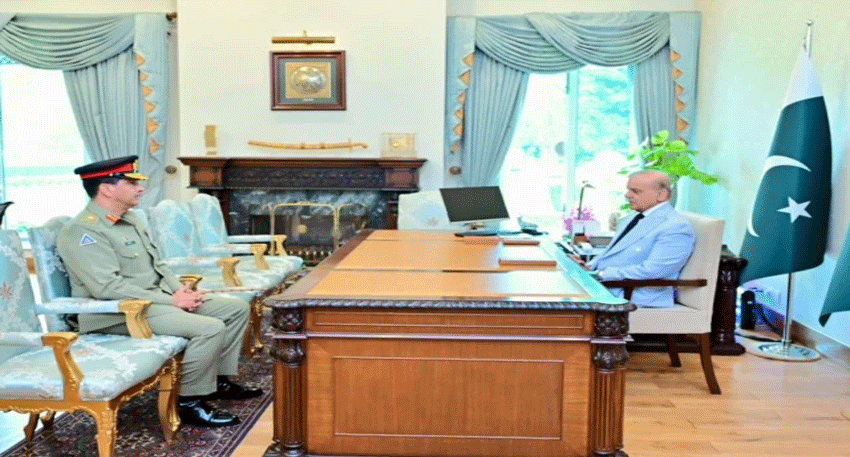 PM Shehbaz Sharif meets newly promoted General Aamer Raza in Islamabad.