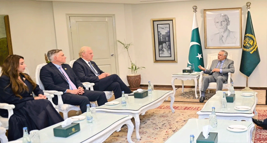 Ishaq Dar discusses Pakistan-US trade and investment opportunities with American lawmakers in Islamabad