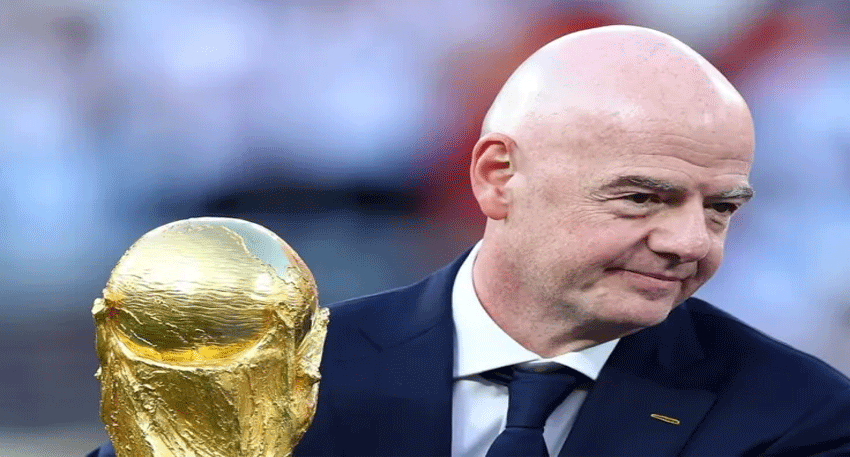 FIFA World Cup trophy and football stadium representing FIFA’s plan to sell minority stakes to private investors