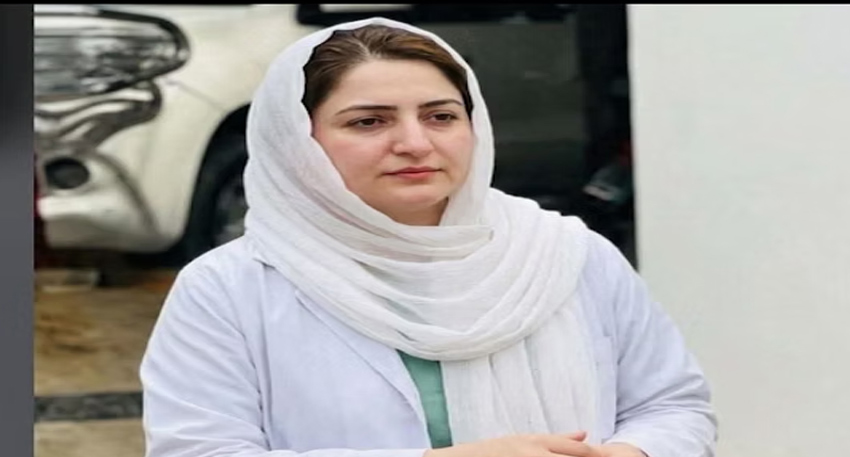 Portrait of Dr. Mahnoor Nasir, a female doctor wearing a white headscarf and medical coat.