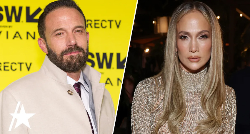 Jennifer Lopez and Ben Affleck pictured separately in a side-by-side celebrity news portrait.